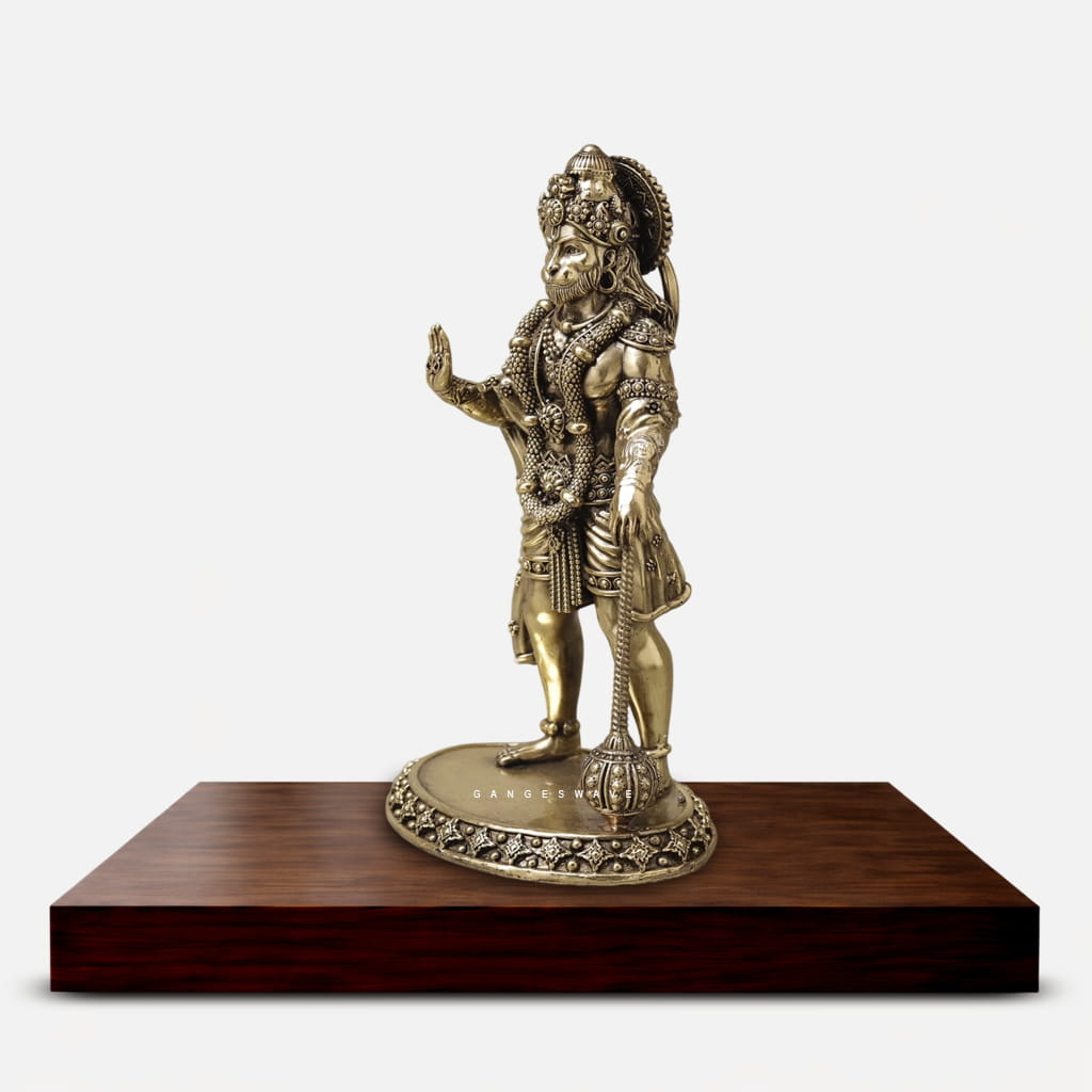 Brass Hanuman Idol in Blessing Pose with Gada - 10 inches - Image 4
