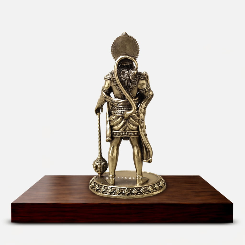 Brass Hanuman Idol in Blessing Pose with Gada - 10 inches - Image 2
