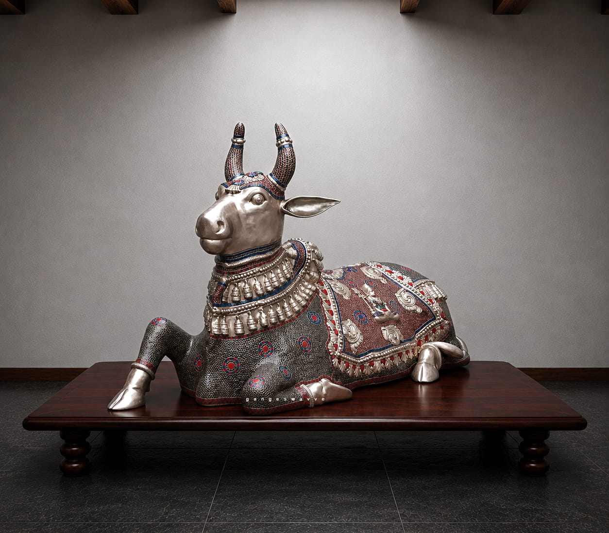 Large Superfine Golden Nandi Brass Statue in Meenakari - 81 inches - Image 4