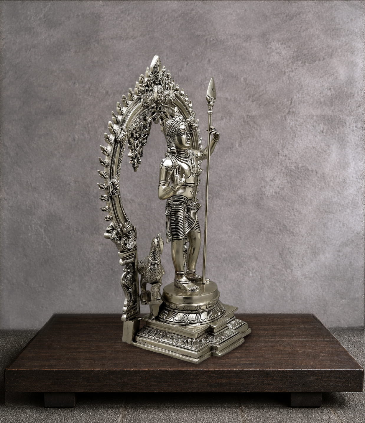Murugan Silver Finish Brass Idol with Prabhavali - 16.5 inches - Image 2