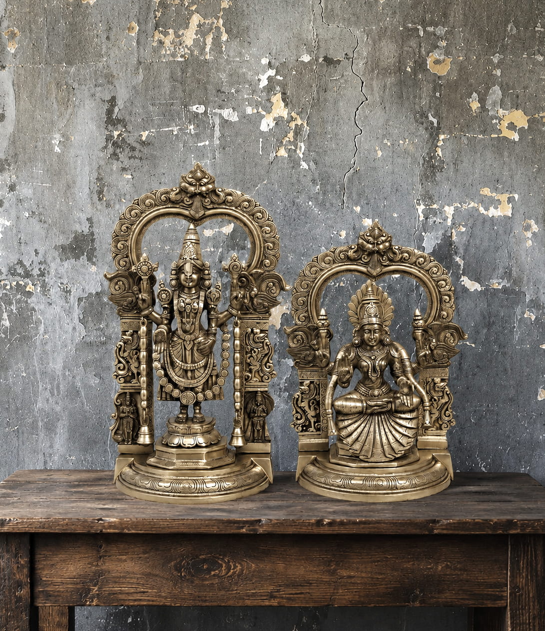 Balajai and Padmavati Devi Brass Idol with frame - 21.5 inches