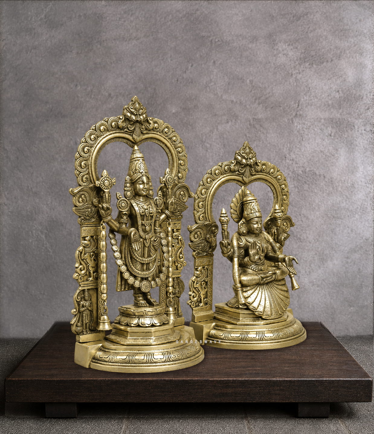 Balajai and Padmavati Devi Brass Idol with frame - 21.5 inches - Image 3