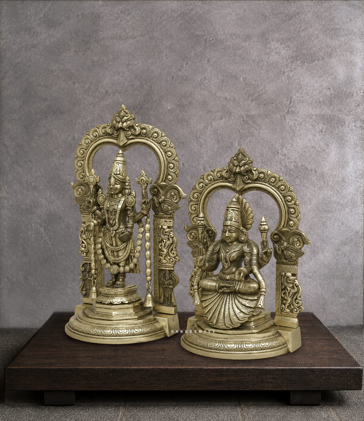 Balajai and Padmavati Devi Brass Idol with frame - 21.5 inches - Image 4