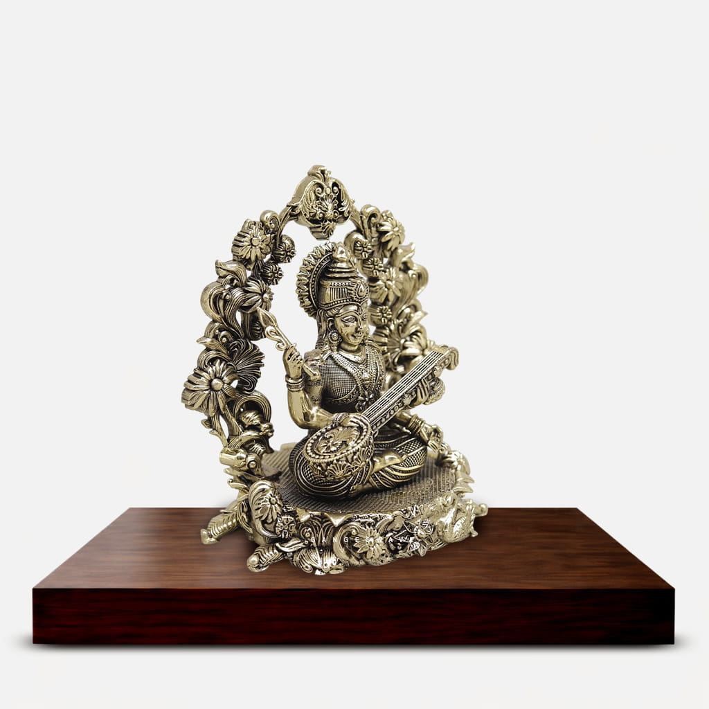 Premium Small Brass Saraswati Idol with Veena - 5 inches - Image 4