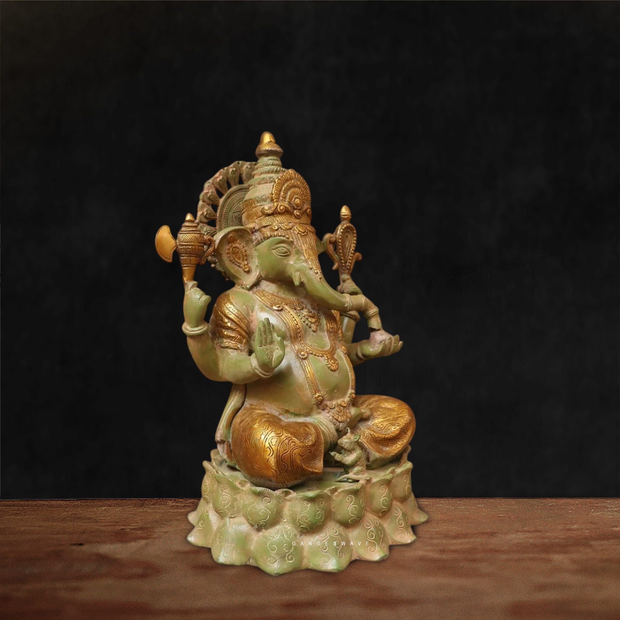 Ganeshji Brass Murti Sitting on Lotus - 16 inches - Image 2