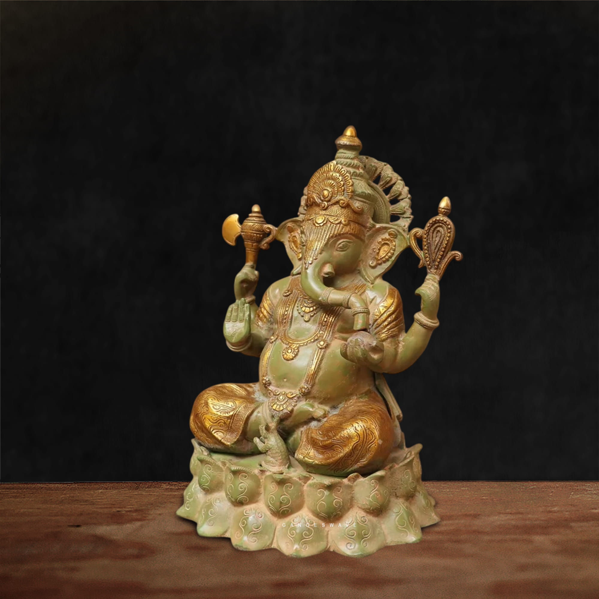 Ganeshji Brass Murti Sitting on Lotus - 16 inches - Image 3