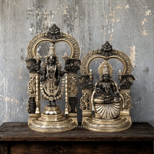 Balajai and Padmavati Devi Antique Finish Brass Idol with frame - 21.5 inches