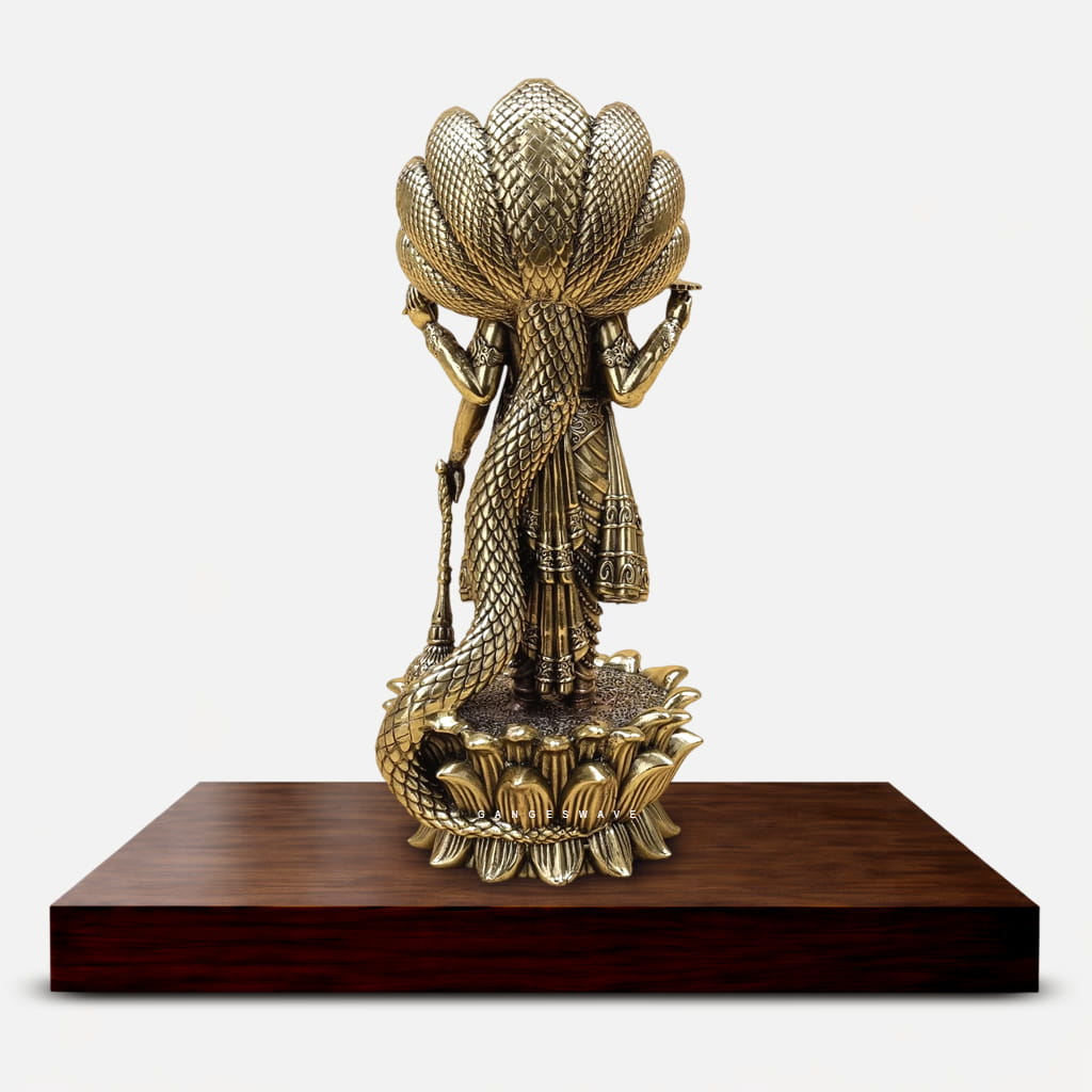 Vishnu Superfine Brass Statue with Vasuki - 11 inches - Image 4