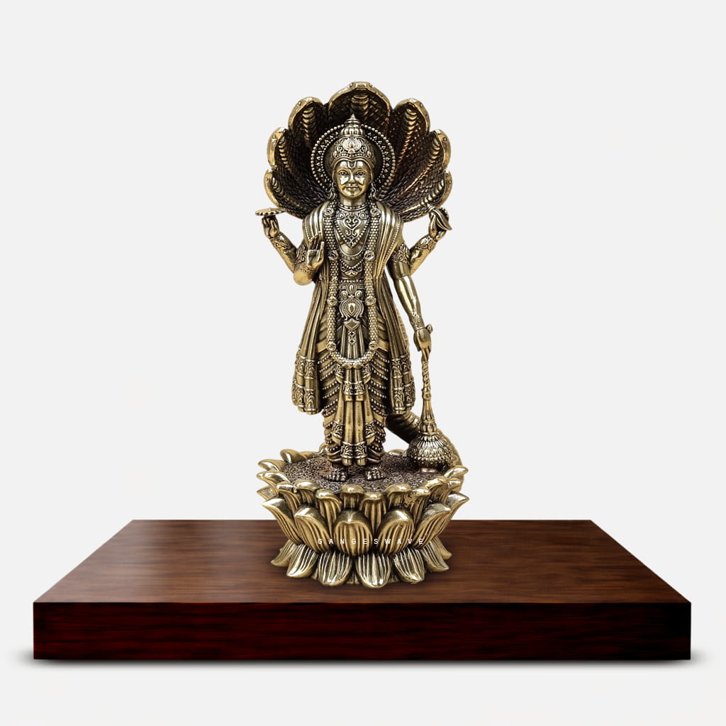 Vishnu Superfine Brass Statue with Vasuki - 11 inches