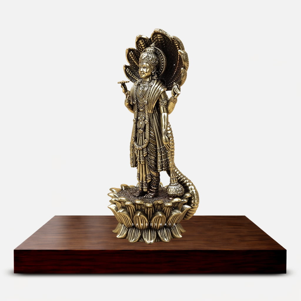 Vishnu Superfine Brass Statue with Vasuki - 11 inches - Image 3
