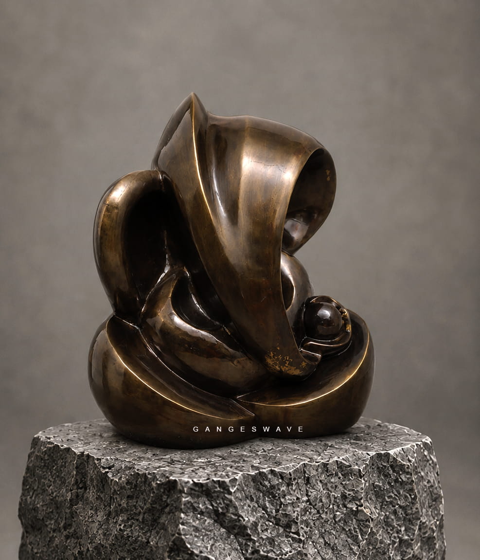 Abstract Brass Ganesha Sculpture in charcal brown Patina - 17 inches - Image 2