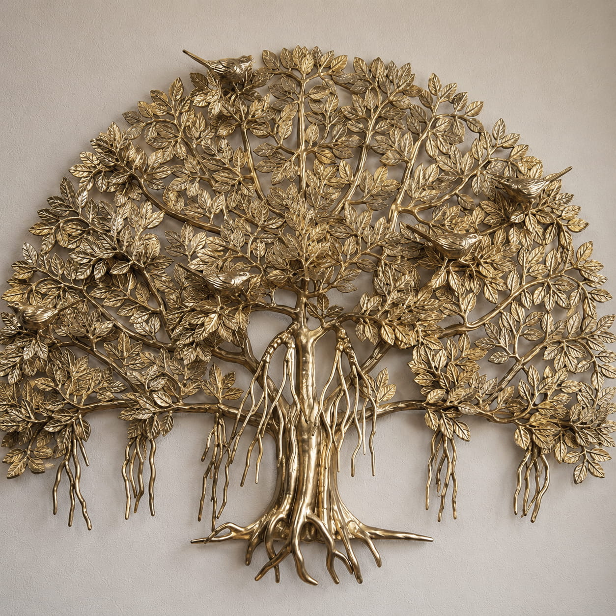 Superfine Brass KalpaVriksha (Tree of Life) with Birds Wall Decor - 36 inches - Image 2