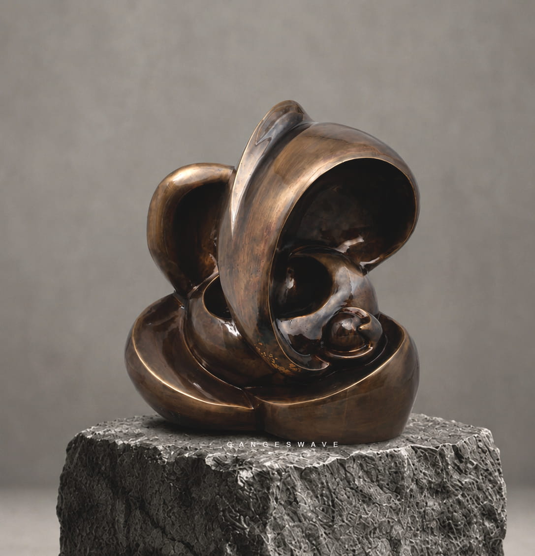 Abstract Brass Ganesha Sculpture in charcal brown Patina - 17 inches