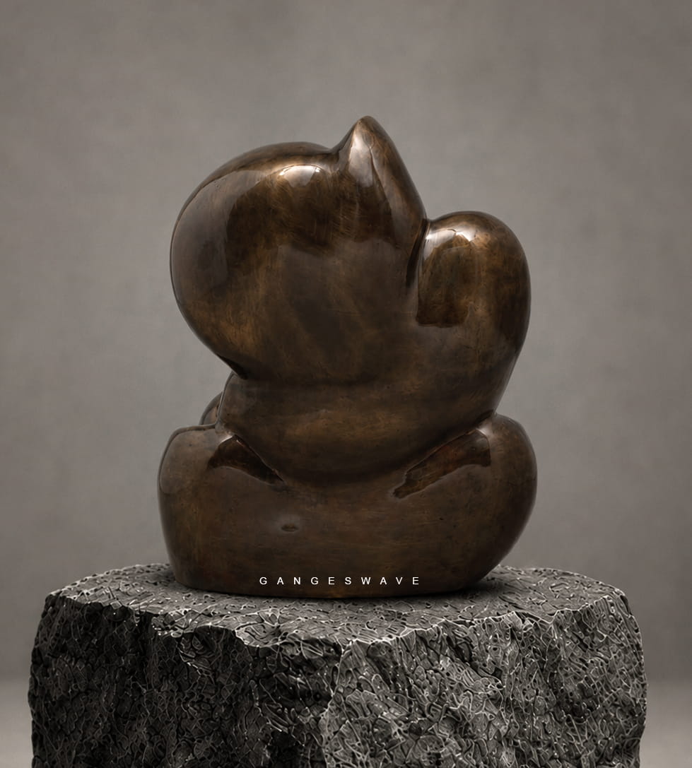 Abstract Brass Ganesha Sculpture in charcal brown Patina - 17 inches - Image 3