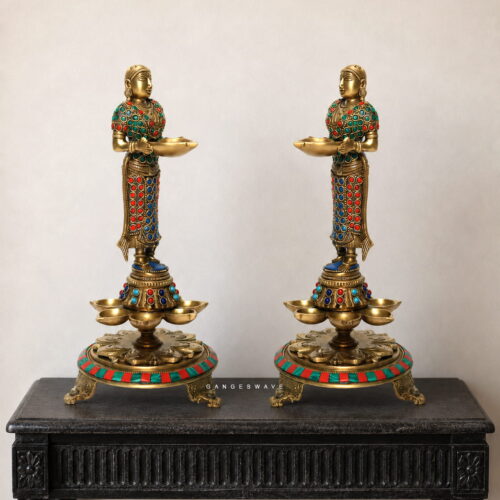 11 inches Brass DeepLakshmi in Meenakari