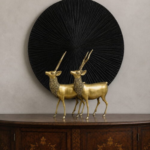 Antique brass deer pair sculpture for home décor