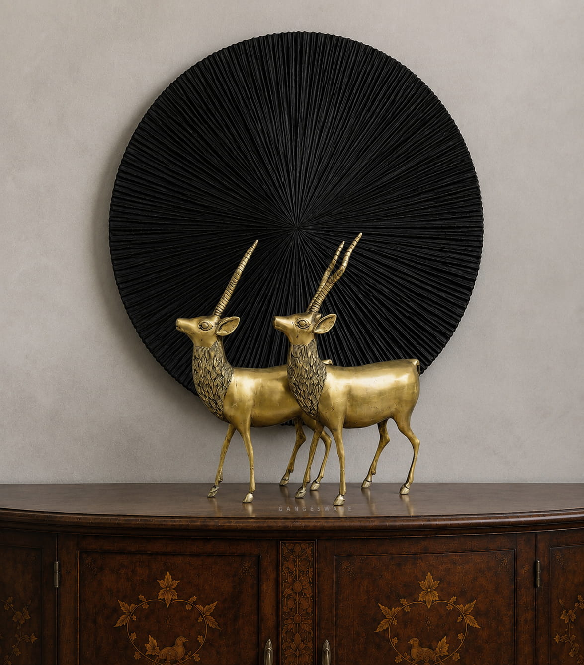 Antique brass deer pair sculpture for home décor