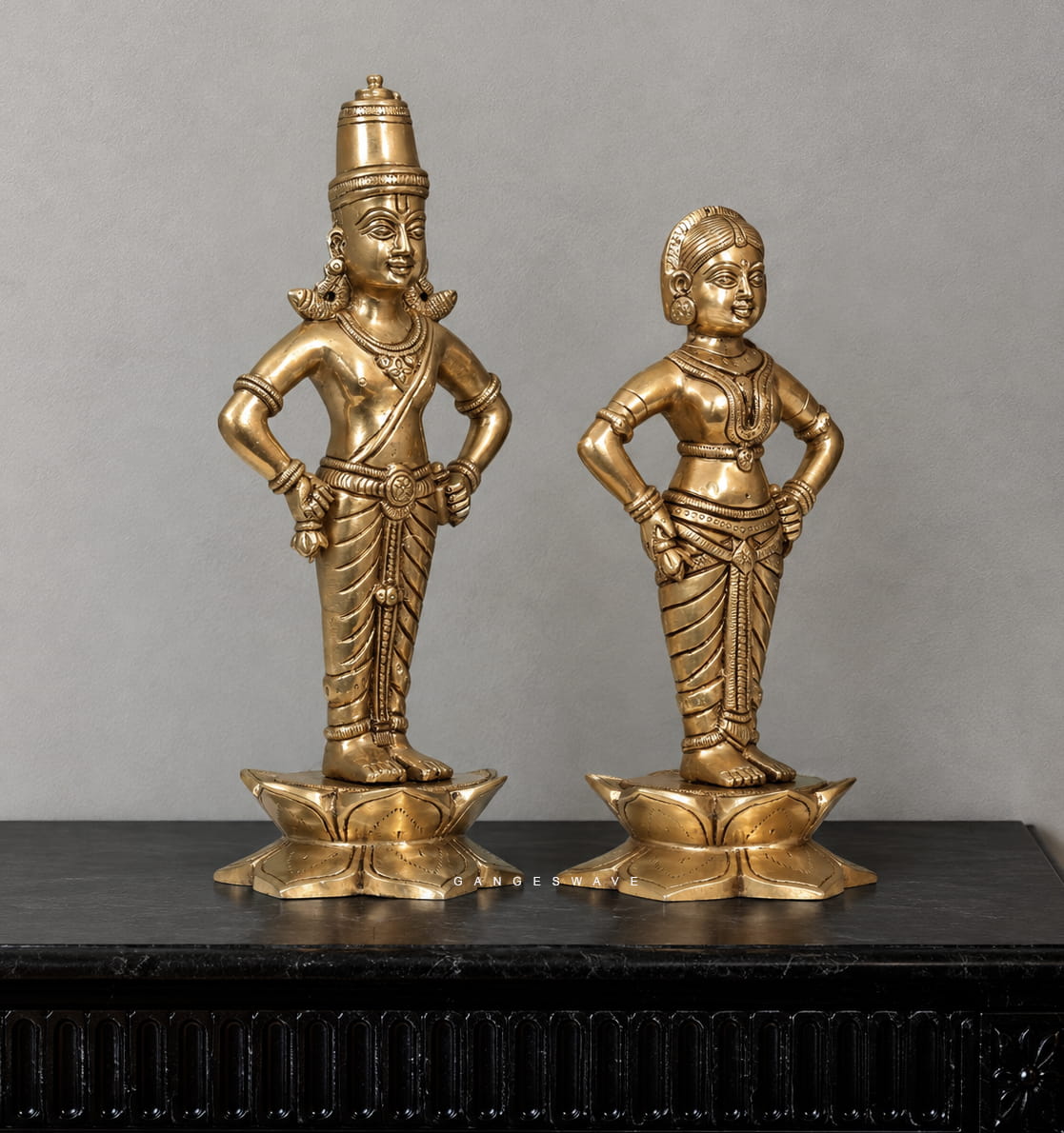 Vitthal Rukmini Brass Statue Pair for Home- 10 inch - Image 2