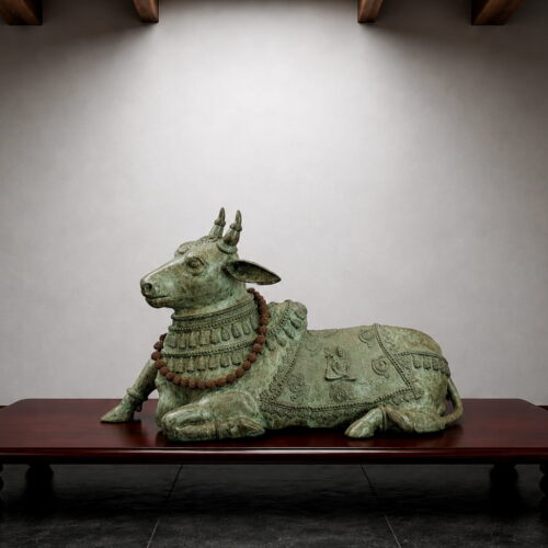 Large Vintage Finish Nandi Brass Statue - 81 inches