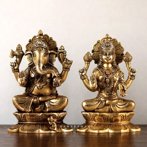 Lakshmi Ganesh Superfine Brass Idol - 11 inch