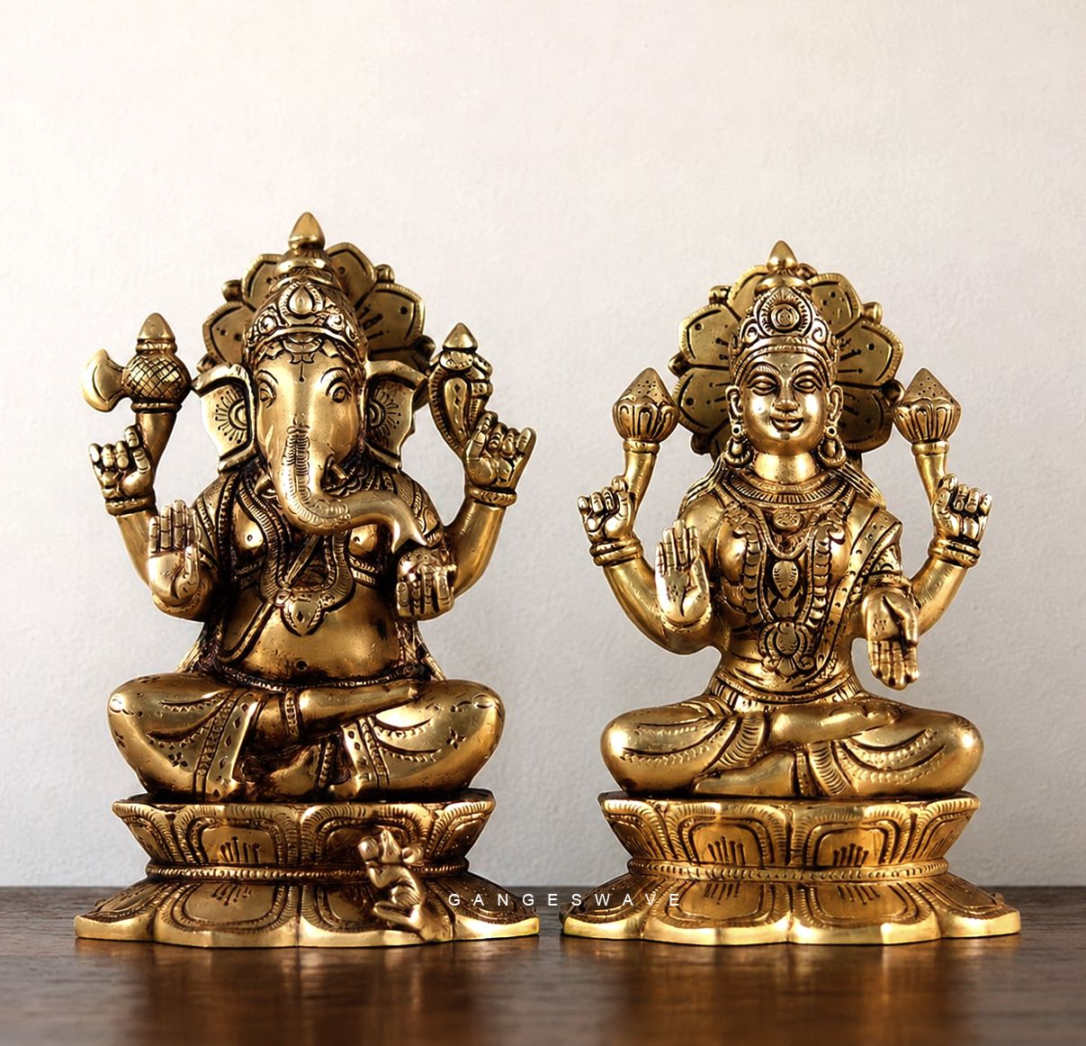 Lakshmi Ganesh Superfine Brass Idol - 11 inch