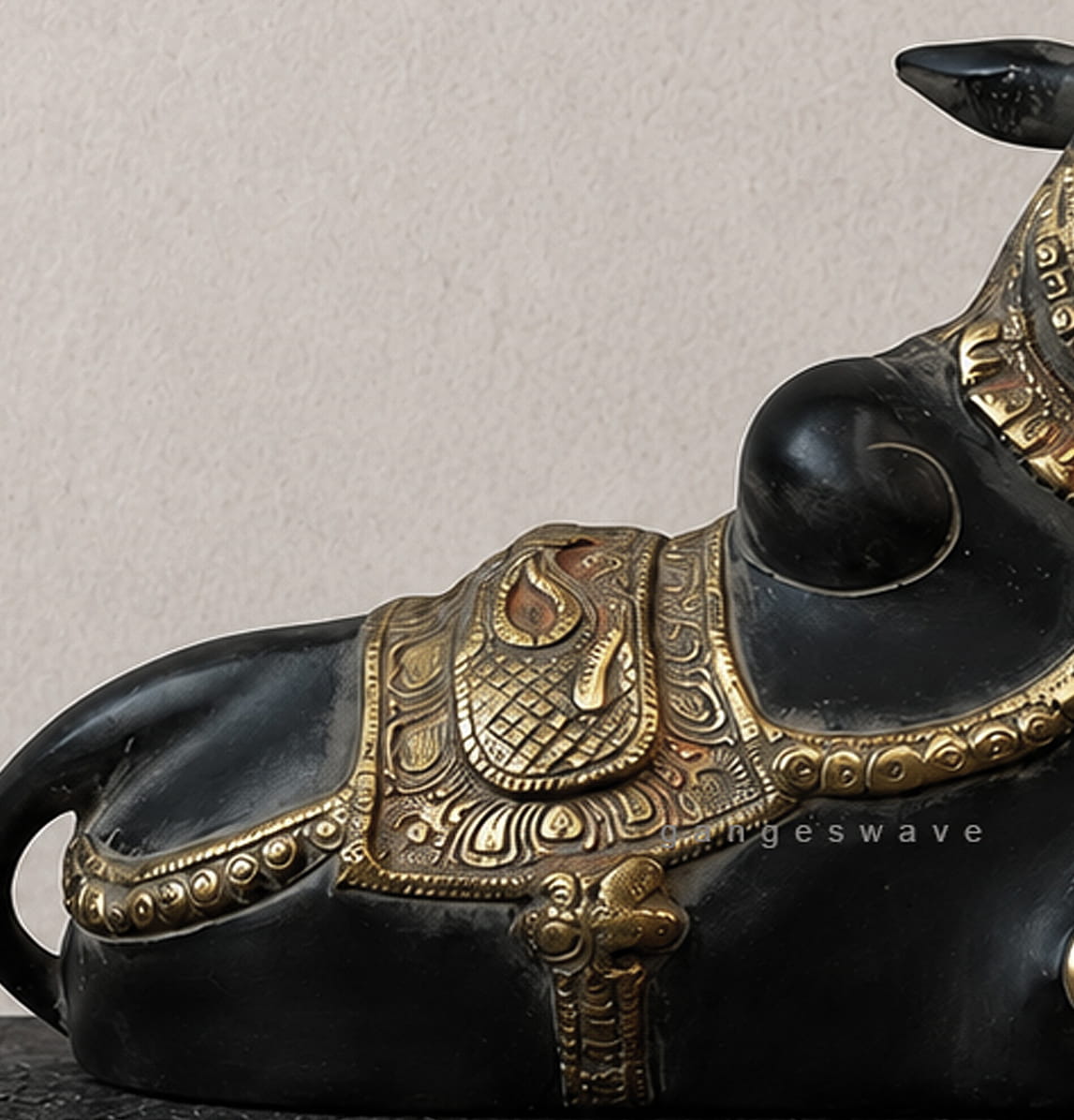 Antique Finish Black & Gold Brass Nandi Statue - 9.5 inch - Image 5