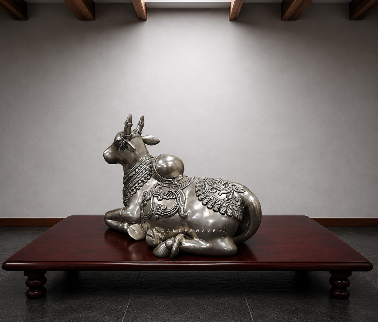 Luxury Silver Finish Brass Nandi Statue - 35 inches - Image 6