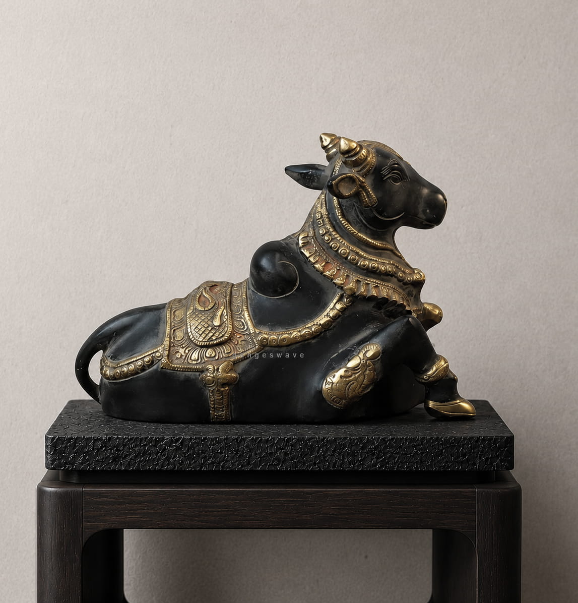 Antique Finish Black & Gold Brass Nandi Statue - 9.5 inch - Image 2