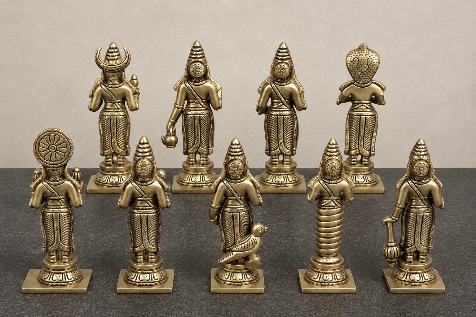 Premium Brass Navagraha Idol Set - 5.5 inches - Image 2