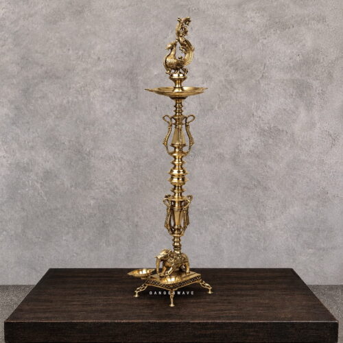48 inches Multi Wicks Brass Diya on Elephant