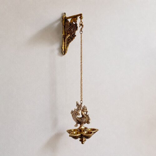 Peacock Wall Hanging Brass Diya (5 wick)