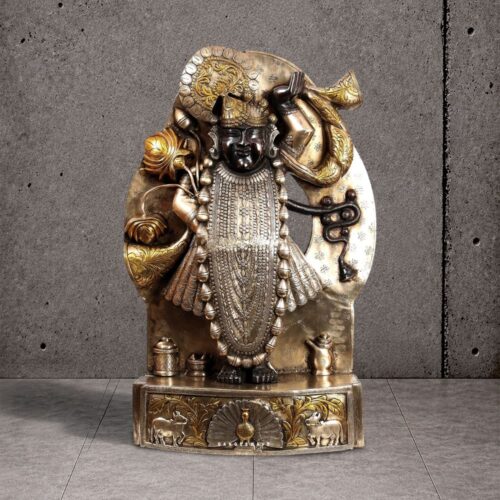 Nathdwara brass Shrinathji murti with intricate traditional detailing