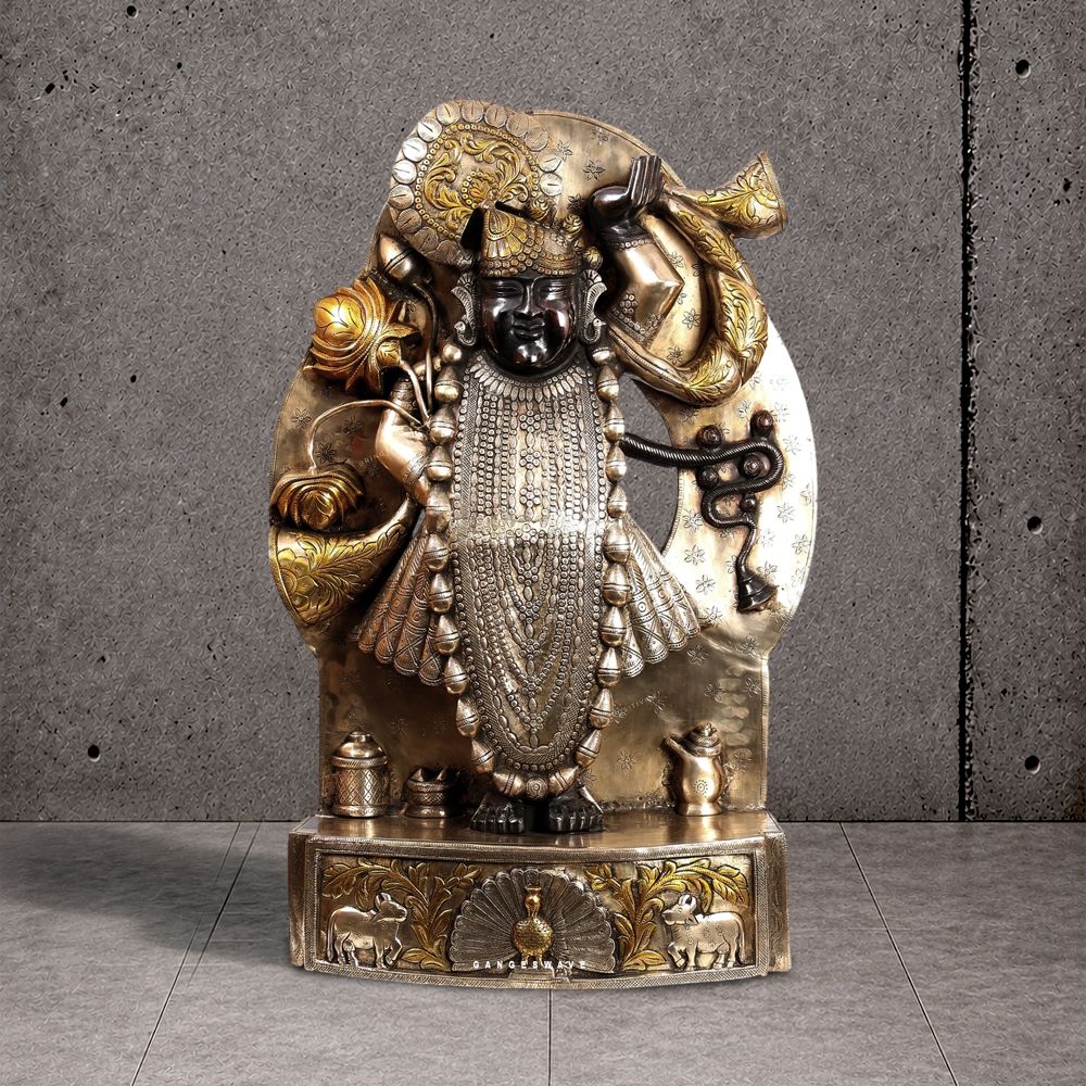 Nathdwara brass Shrinathji murti with intricate traditional detailing