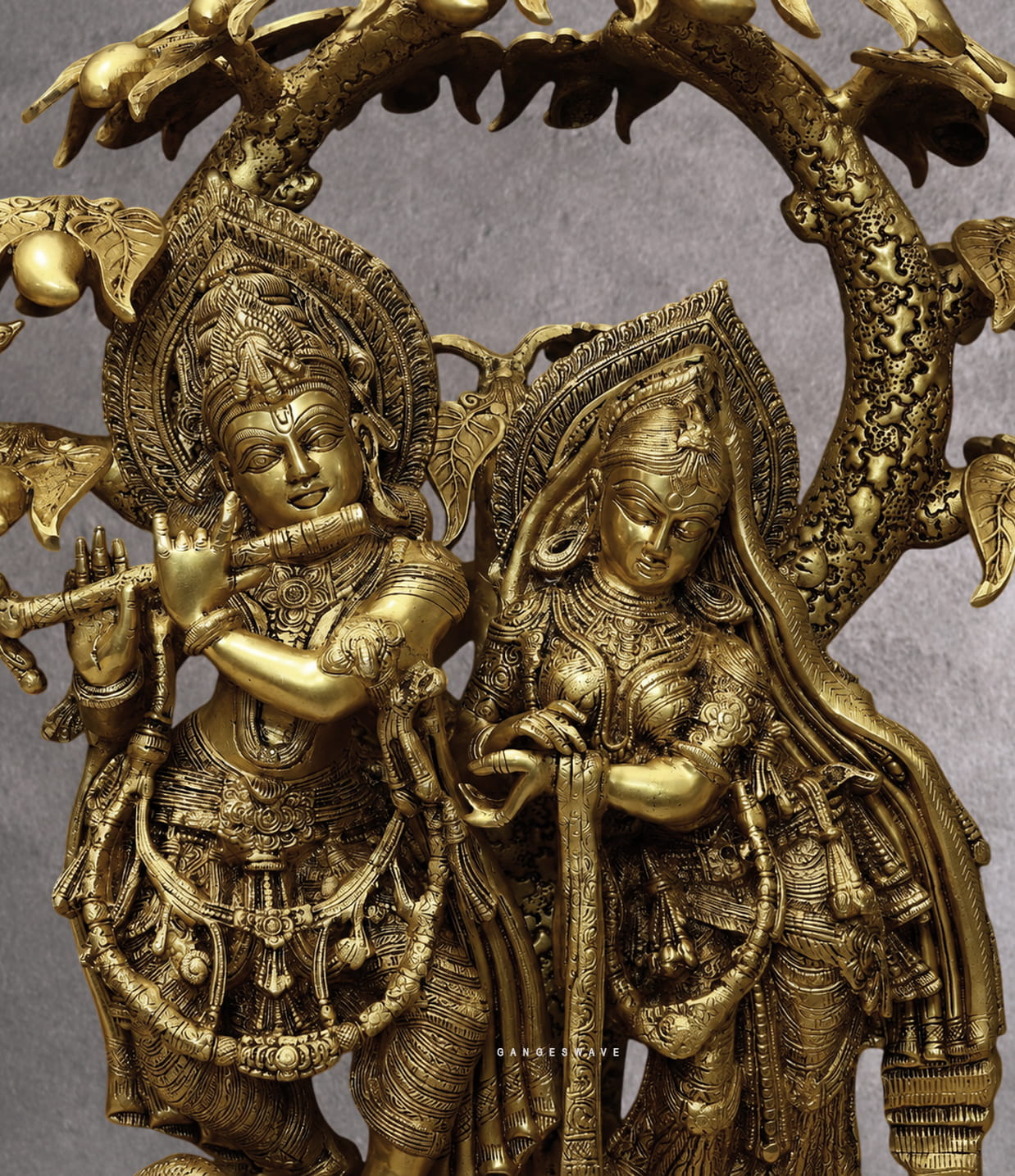 Radha Krishna Brass Statue Under Kadamba Tree - 30 inches - Image 3
