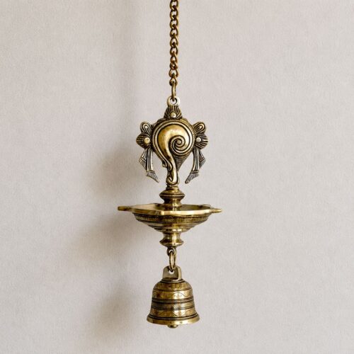 Sankha Chakra Traditional Brass Diya Set ( 5 Wick) - 32 inches
