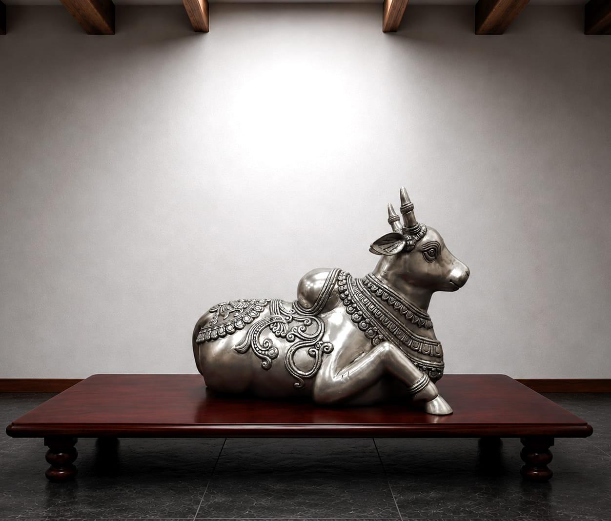Luxury Silver Finish Brass Nandi Statue - 35 inches - Image 2
