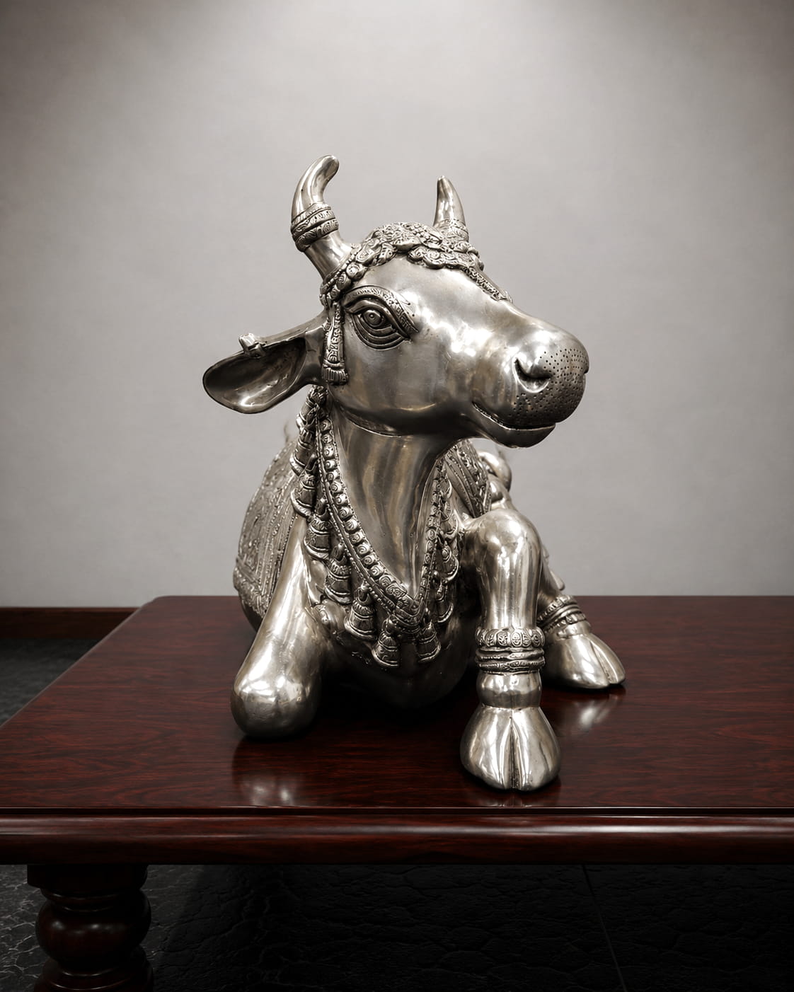 Luxury Silver Finish Brass Nandi Statue - 35 inches - Image 3
