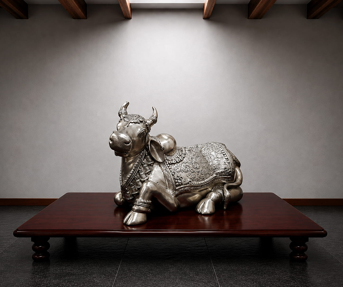 Luxury Silver Finish Brass Nandi Statue - 35 inches - Image 4