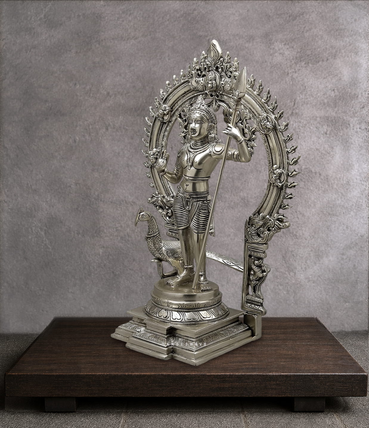 Murugan Silver Finish Brass Idol with Prabhavali - 16.5 inches - Image 3