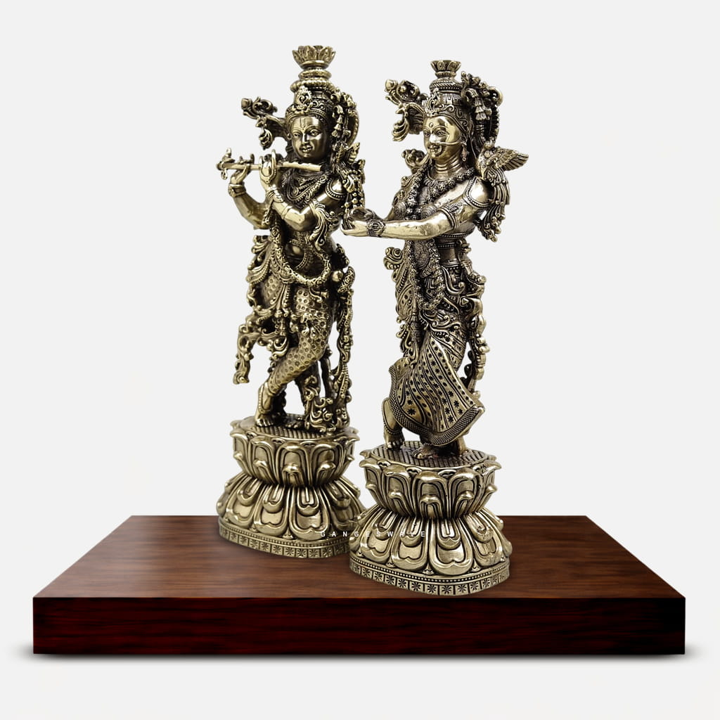11-Inch Premium Brass Radha Krishna Idol - Image 5