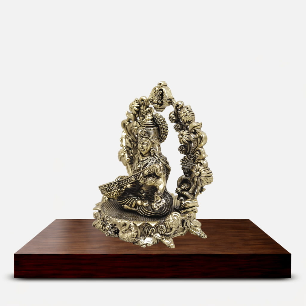 Premium Small Brass Saraswati Idol with Veena - 5 inches - Image 3