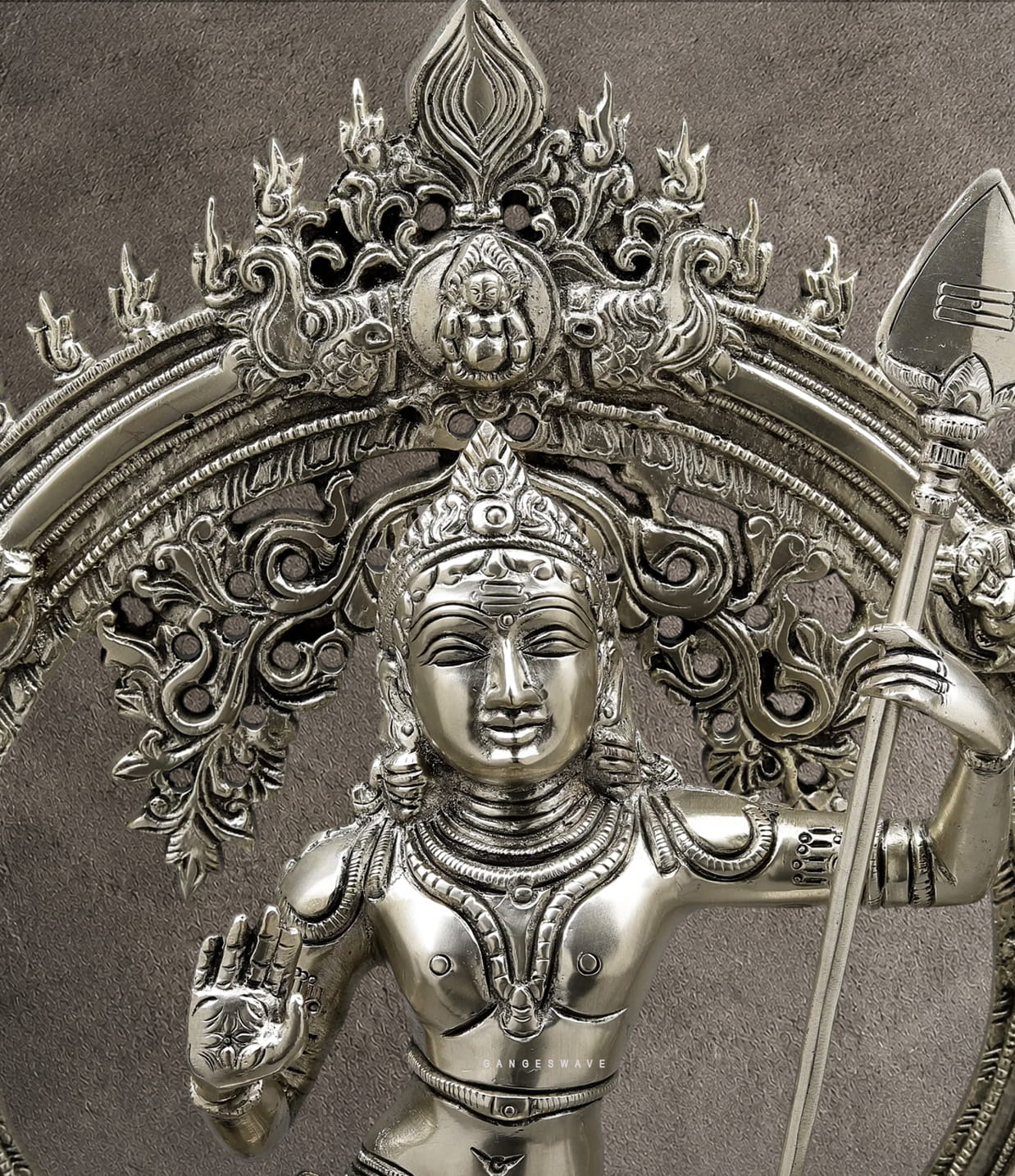 Murugan Silver Finish Brass Idol with Prabhavali - 16.5 inches - Image 5