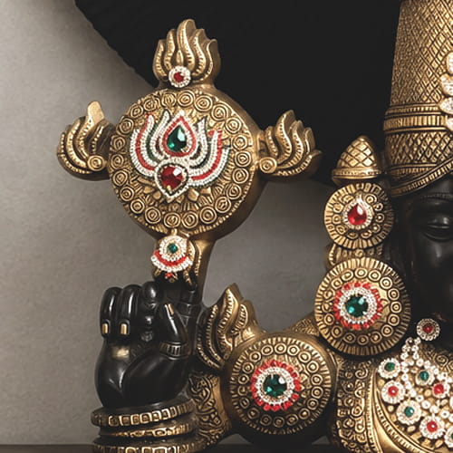 Tirupati Balaji Brass Bust Idol with Intricate Gold-Tone Crown & Gemstone Detailing - Image 3