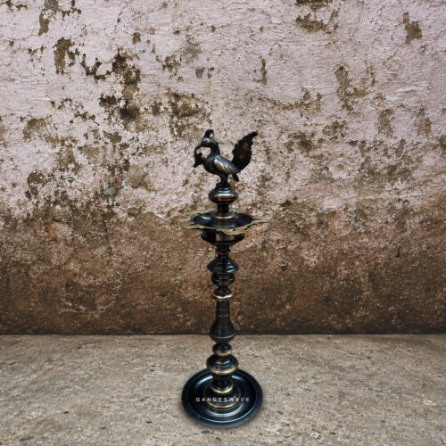 Handcrafted brass peacock diya set of two with antique finish