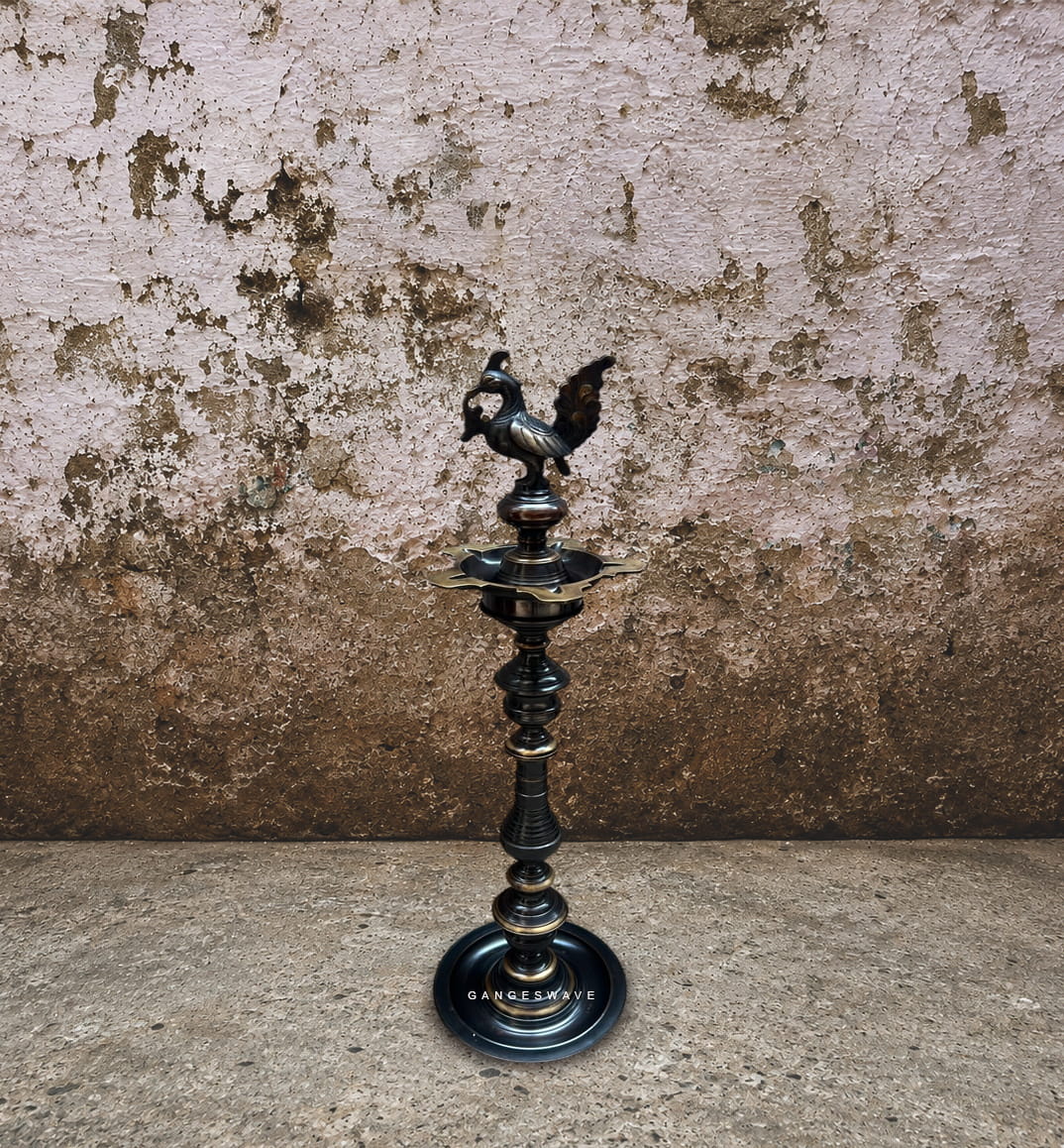 Handcrafted brass peacock diya set of two with antique finish