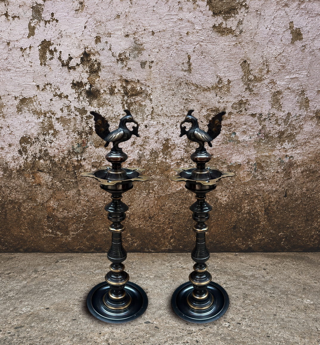 Brass Peacock Diya Set - 24 inches