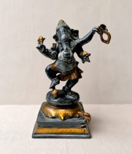 Dancing Brass Ganesh Idol in Vintage Finish - 9 inch