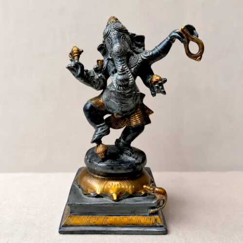 Dancing Brass Ganesh Idol in Vintage Finish - 9 inch