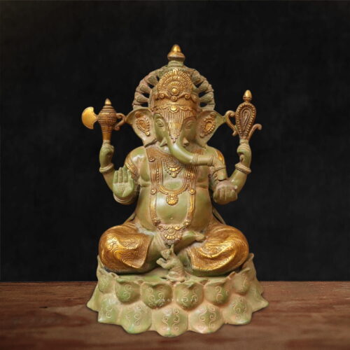 Ganeshji Brass Murti Sitting on Lotus - 16 inches