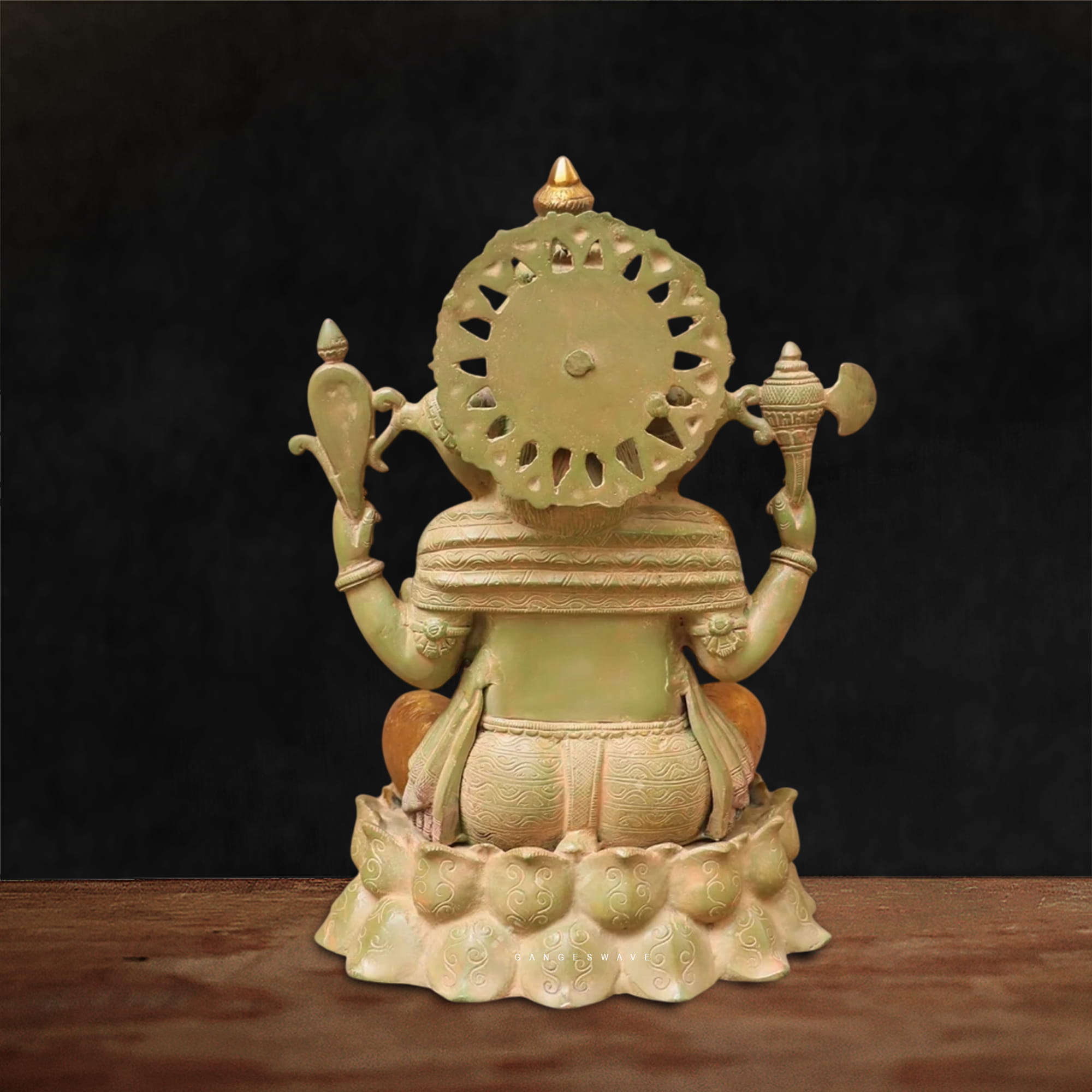 Ganeshji Brass Murti Sitting on Lotus - 16 inches - Image 4